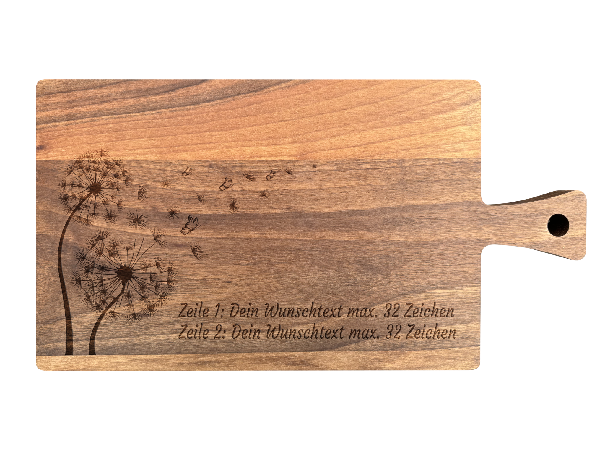 Schneidebrett Nussbaum geölt mit Griff  40 x 20 x 2 cm (Preis inkl. Gravur)