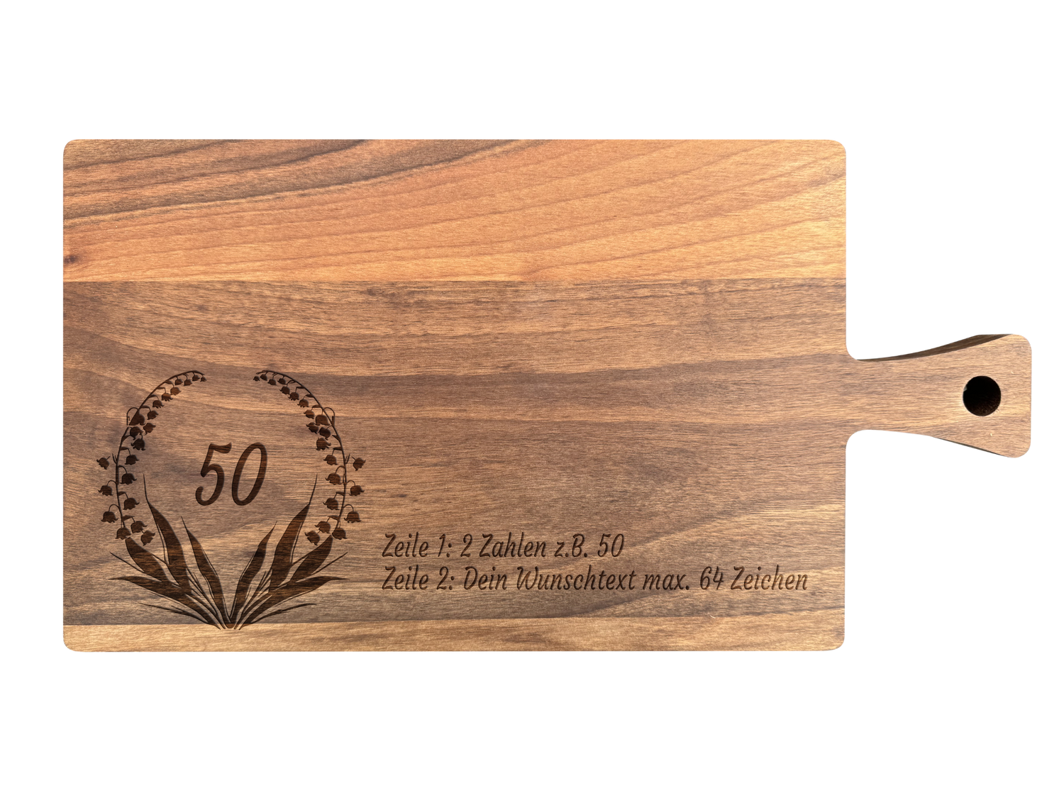 Schneidebrett Nussbaum geölt mit Griff  40 x 20 x 2 cm (Preis inkl. Gravur)