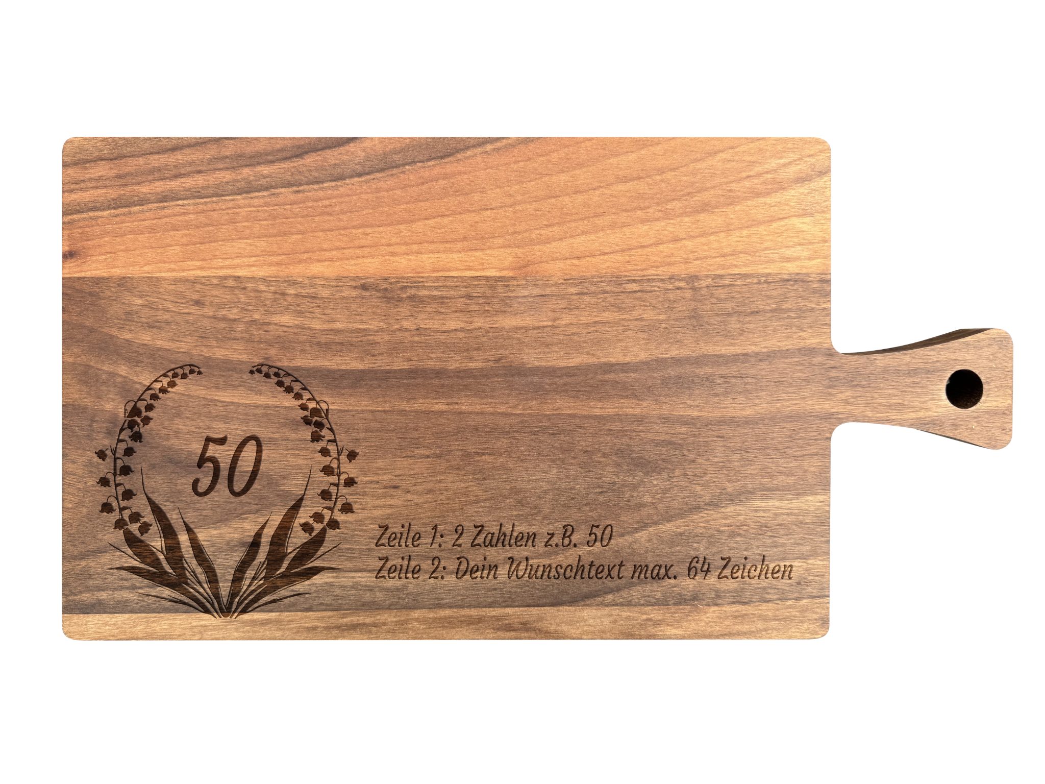 Schneidebrett Nussbaum geölt mit Griff  40 x 20 x 2 cm (Preis inkl. Gravur)