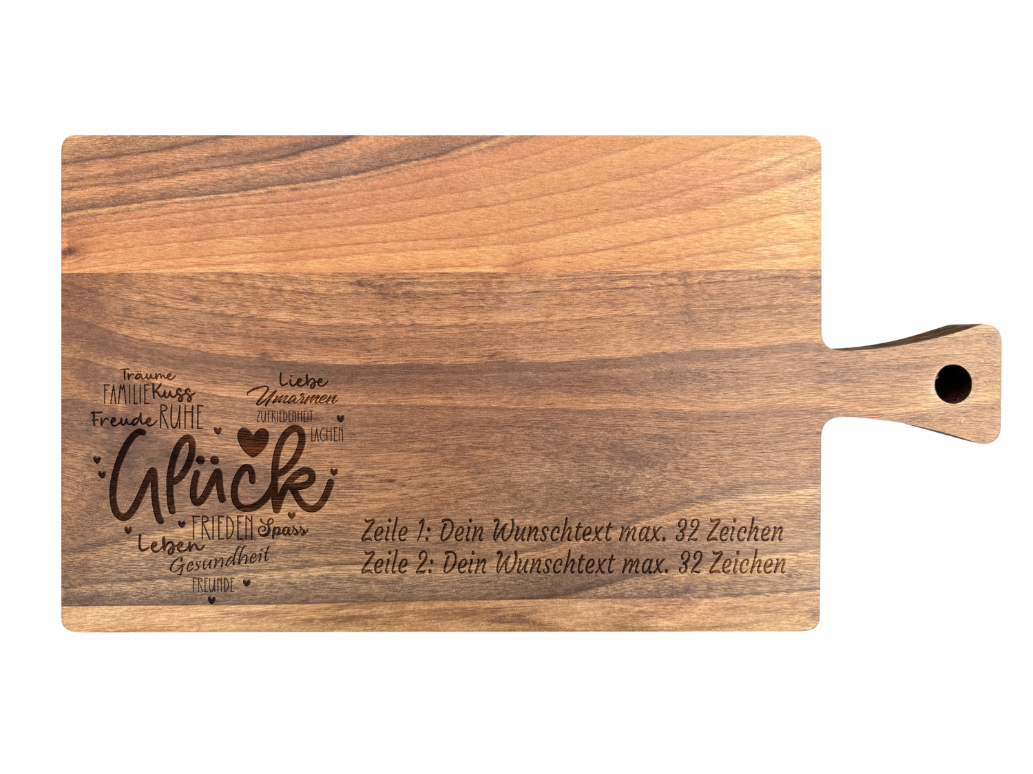 Schneidebrett Nussbaum geölt mit Griff  40 x 20 x 2 cm (Preis inkl. Gravur)