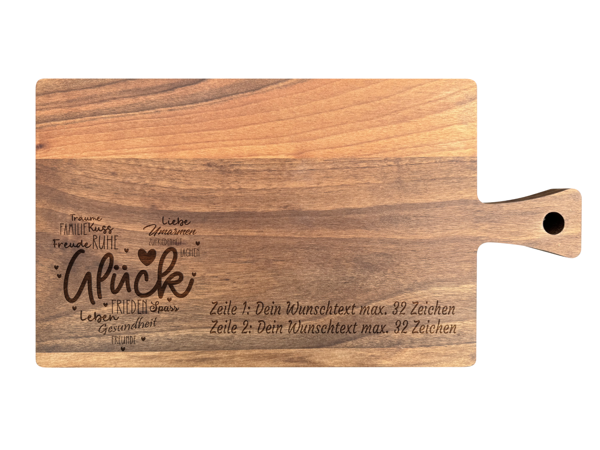 Schneidebrett Nussbaum geölt mit Griff  40 x 20 x 2 cm (Preis inkl. Gravur)