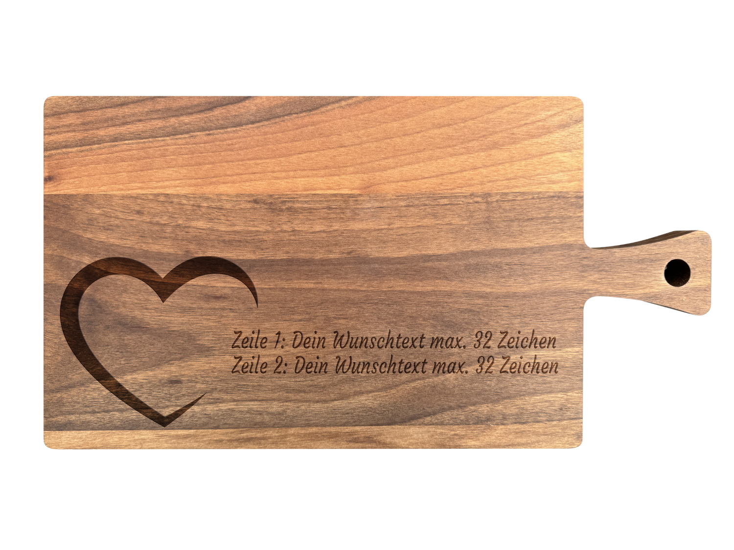 Schneidebrett Nussbaum geölt mit Griff  40 x 20 x 2 cm (Preis inkl. Gravur)