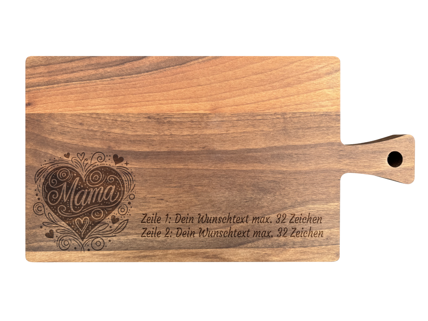 Schneidebrett Nussbaum geölt mit Griff  40 x 20 x 2 cm (Preis inkl. Gravur)