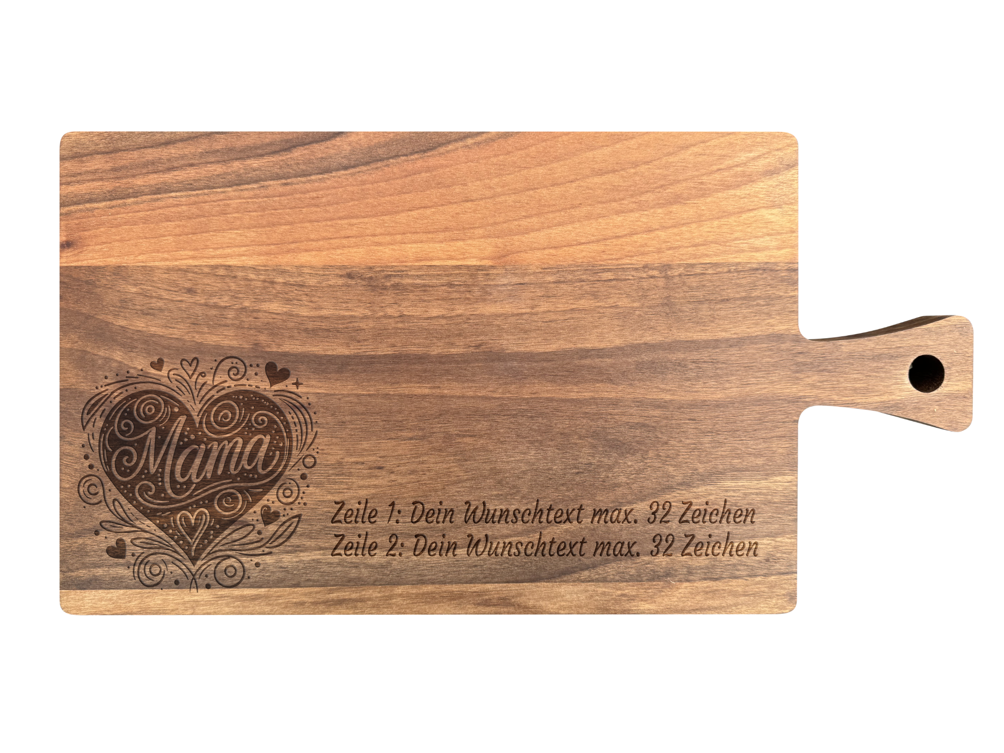 Schneidebrett Nussbaum geölt mit Griff  40 x 20 x 2 cm (Preis inkl. Gravur)