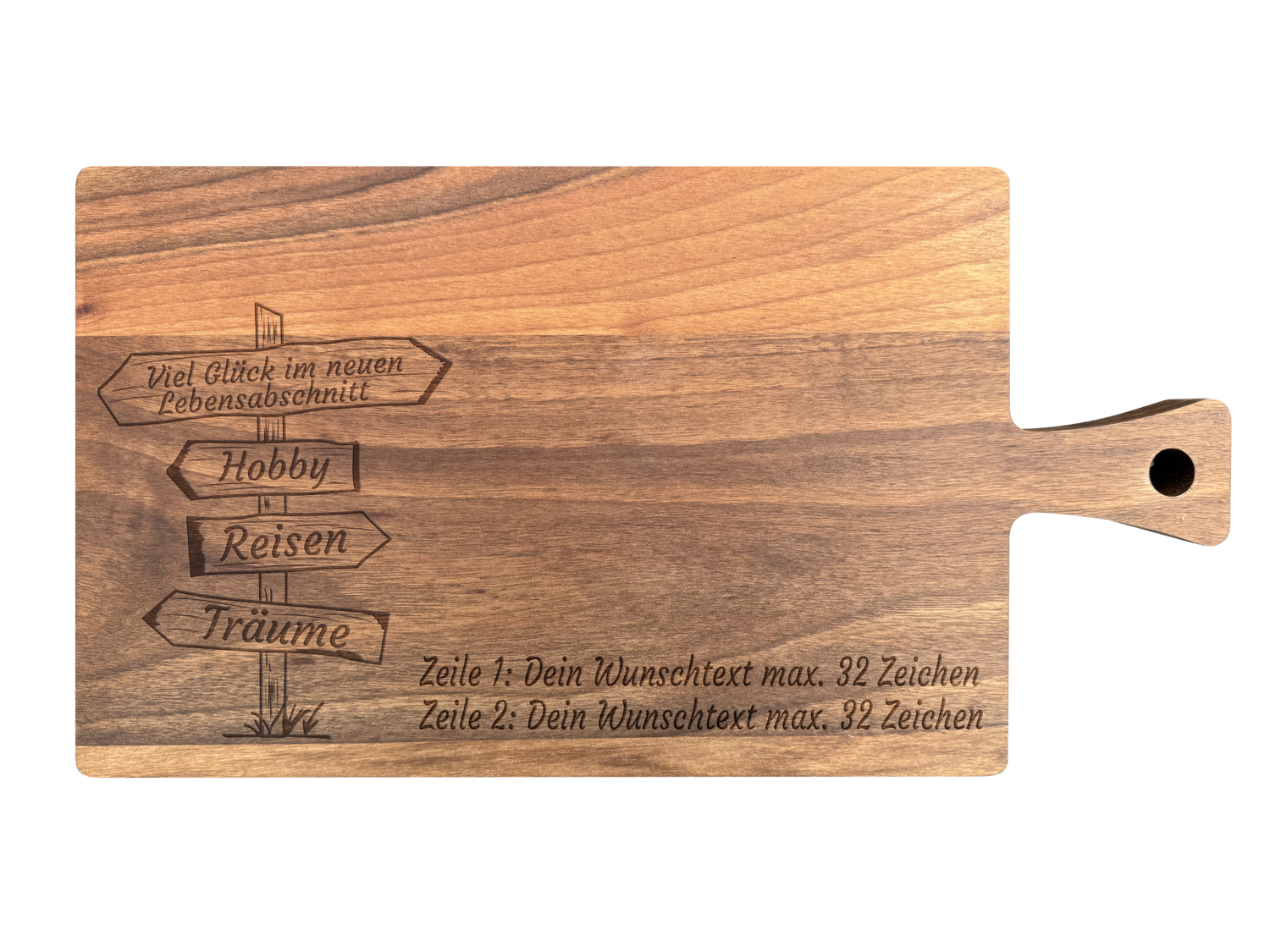 Schneidebrett Nussbaum geölt mit Griff  40 x 20 x 2 cm (Preis inkl. Gravur)