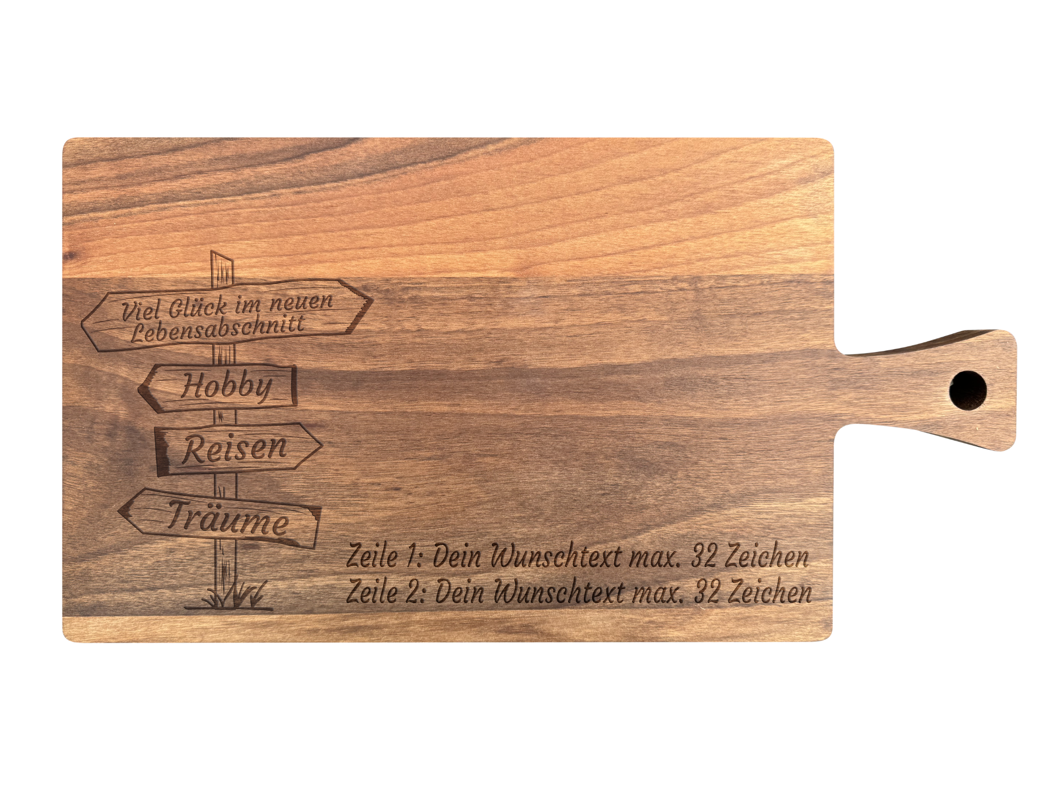 Schneidebrett Nussbaum geölt mit Griff  40 x 20 x 2 cm (Preis inkl. Gravur)