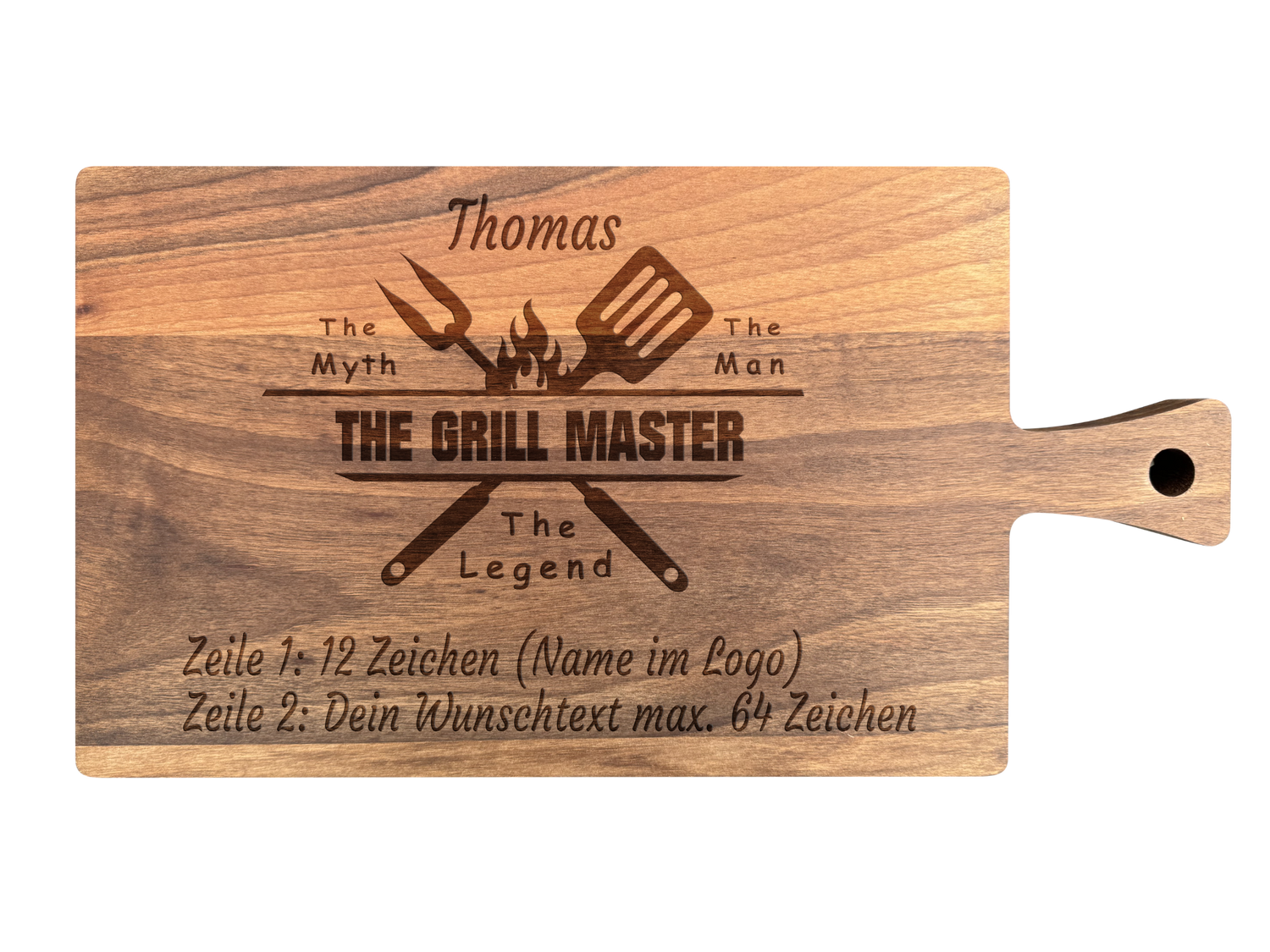 Schneidebrett Nussbaum geölt mit Griff  40 x 20 x 2 cm (Preis inkl. Gravur)
