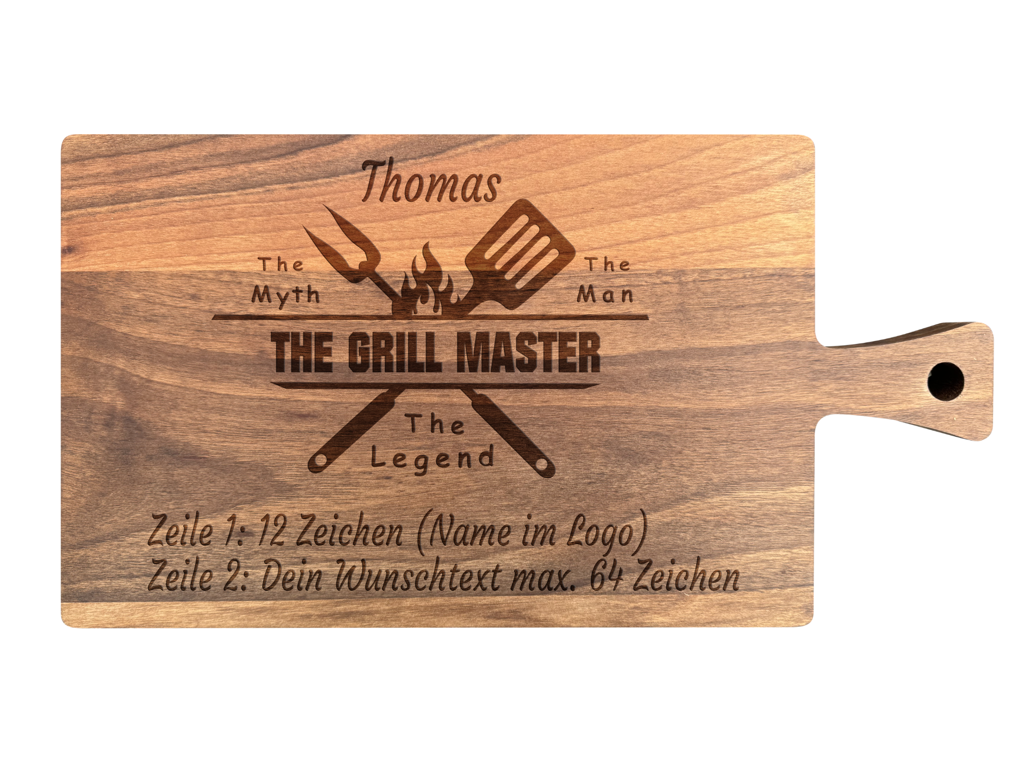 Schneidebrett Nussbaum geölt mit Griff  40 x 20 x 2 cm (Preis inkl. Gravur)