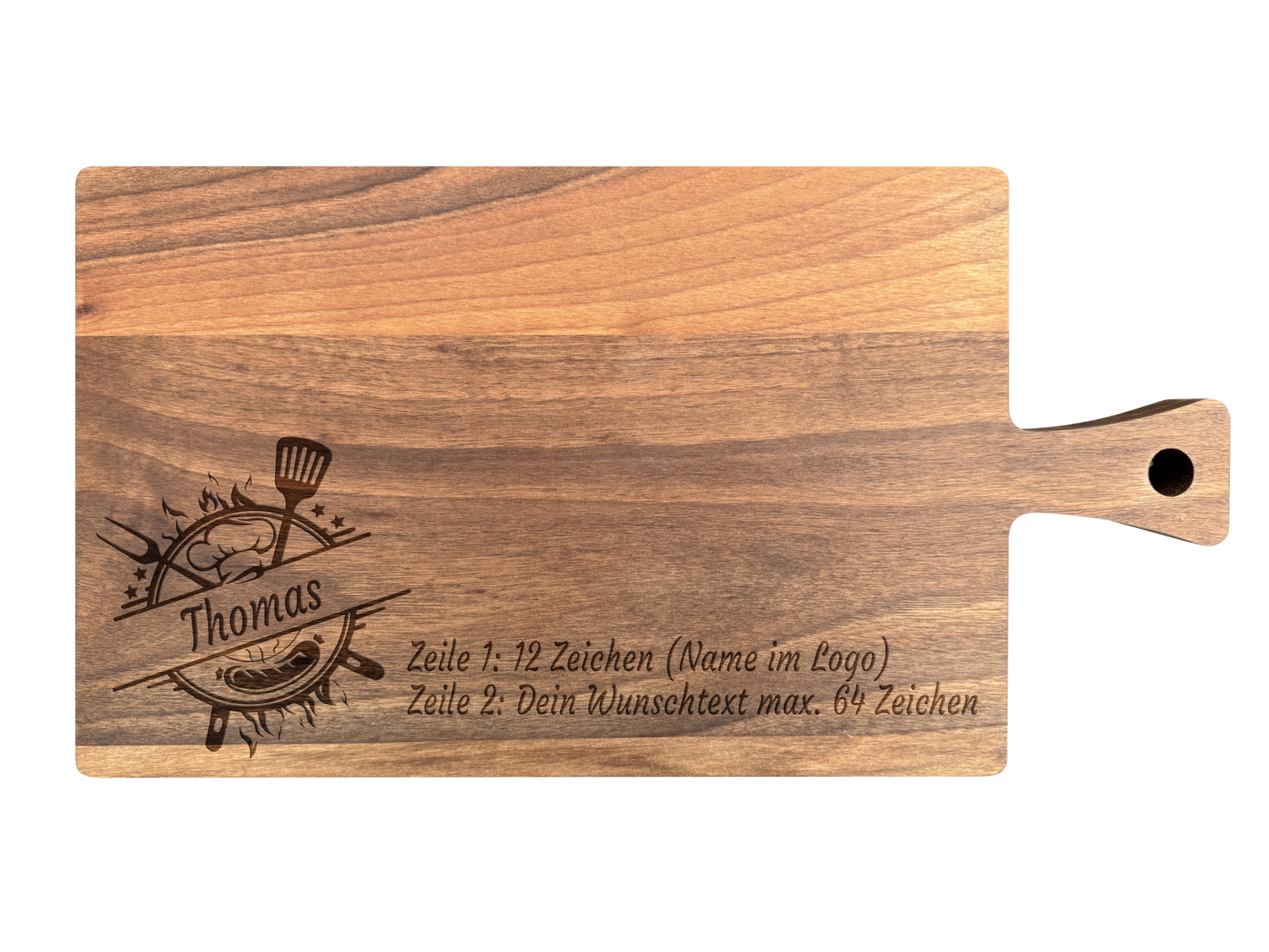 Schneidebrett Nussbaum geölt mit Griff  40 x 20 x 2 cm (Preis inkl. Gravur)
