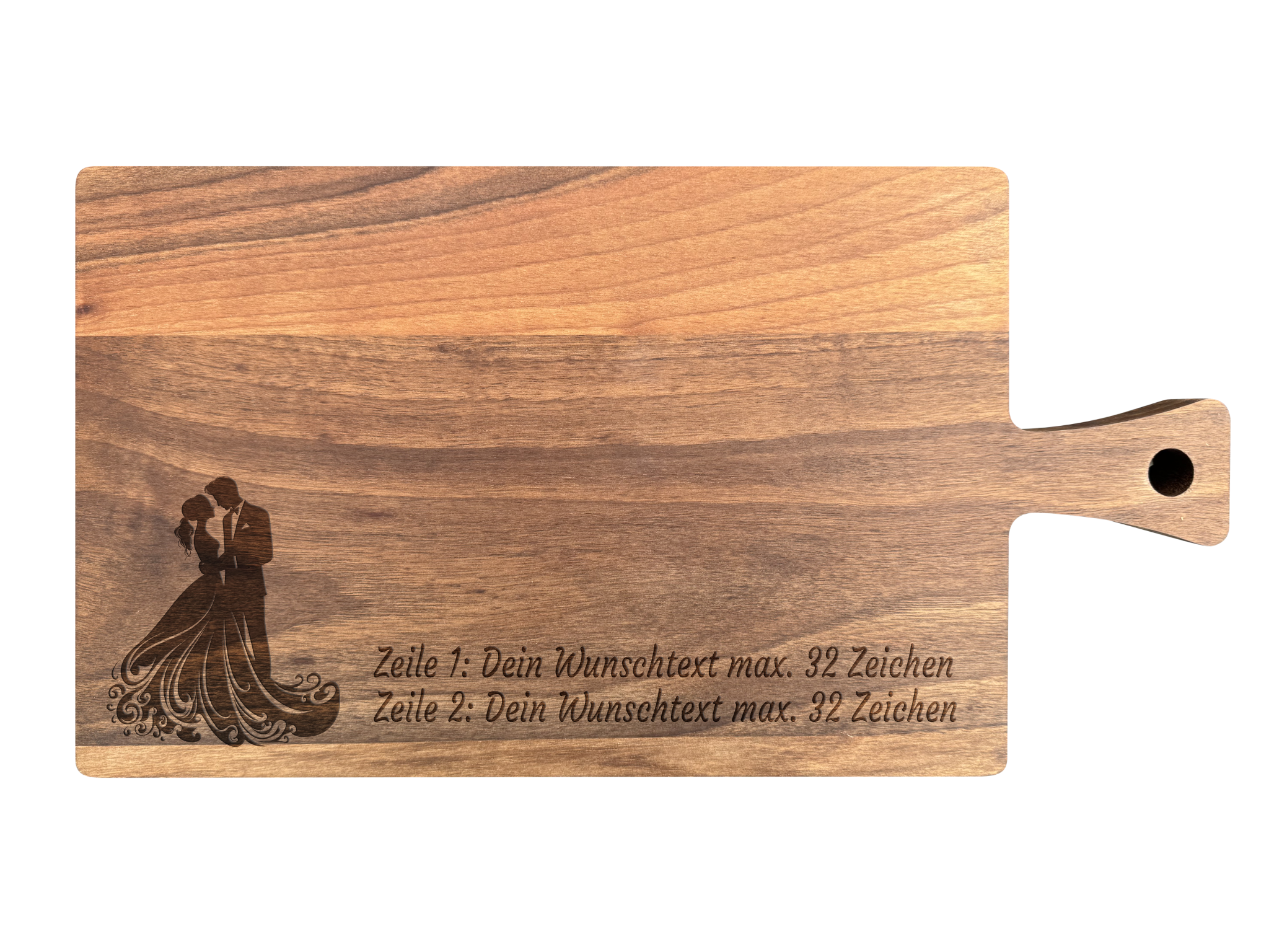 Schneidebrett Nussbaum geölt mit Griff  40 x 20 x 2 cm (Preis inkl. Gravur)