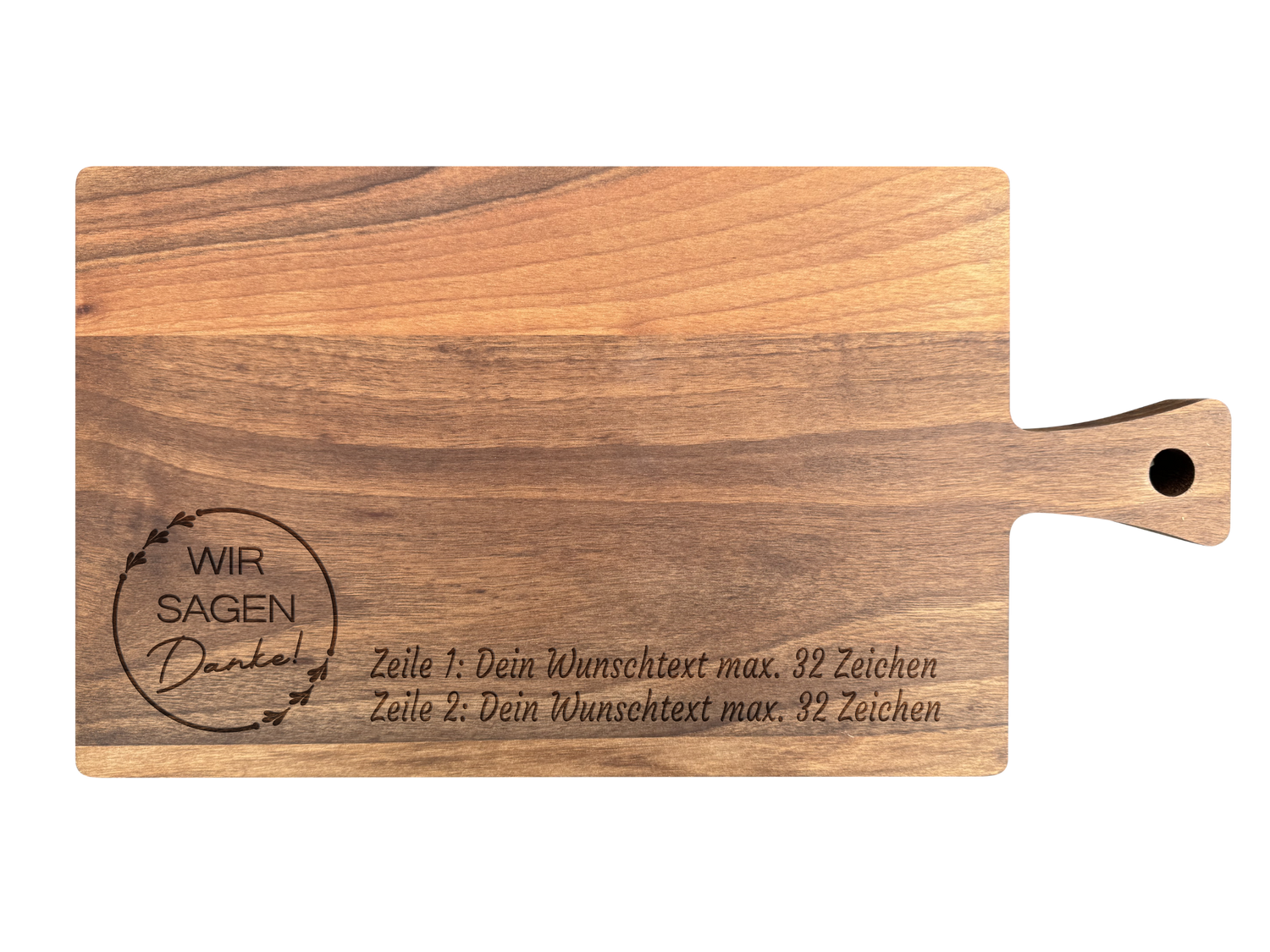 Schneidebrett Nussbaum geölt mit Griff  40 x 20 x 2 cm (Preis inkl. Gravur)