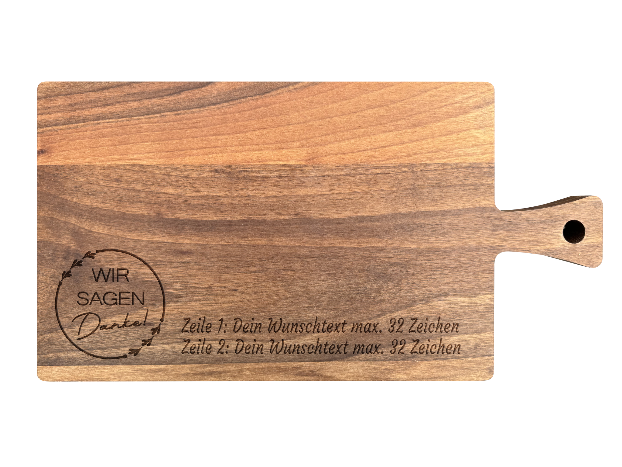 Schneidebrett Nussbaum geölt mit Griff  40 x 20 x 2 cm (Preis inkl. Gravur)