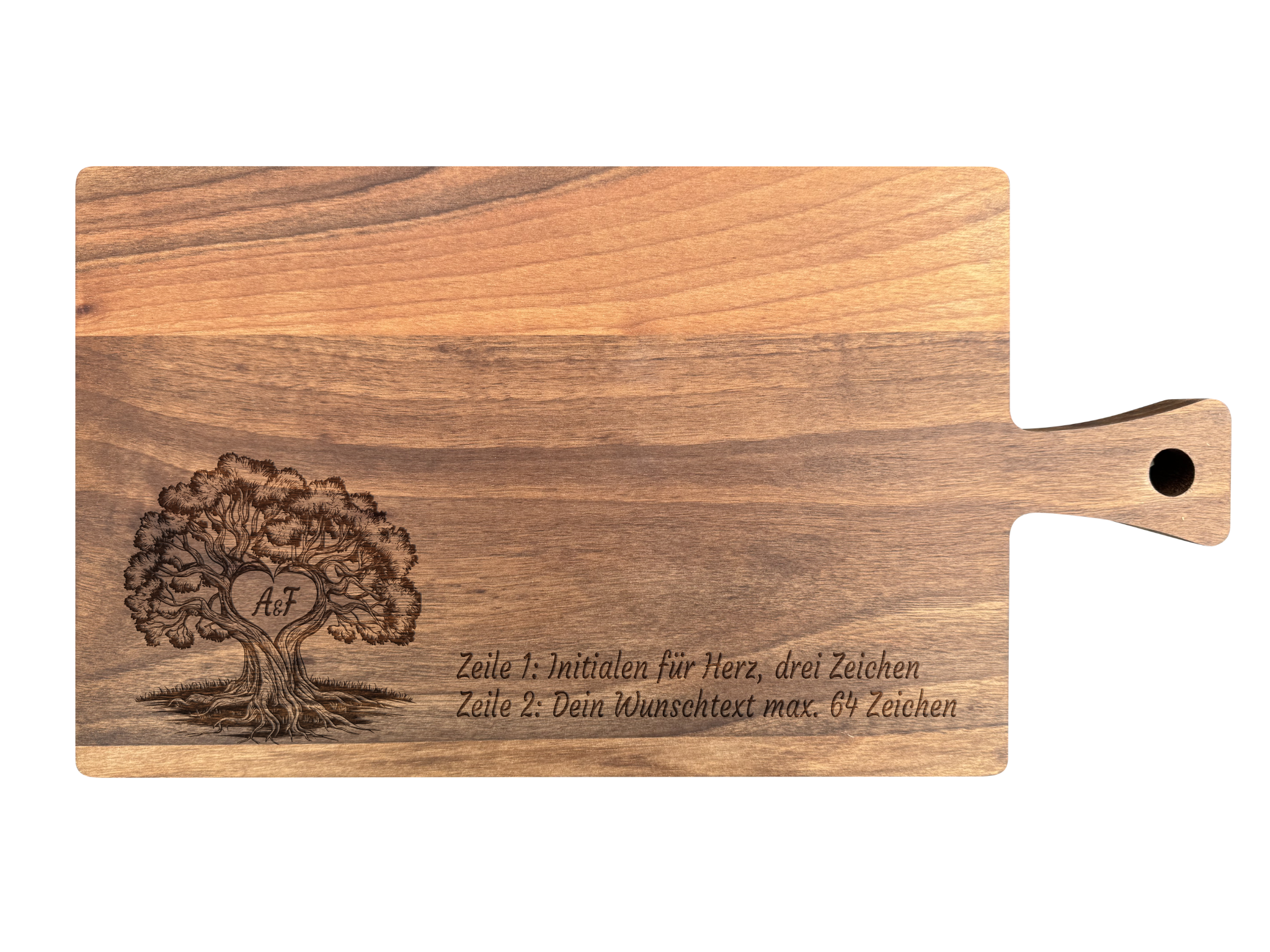 Schneidebrett Nussbaum geölt mit Griff  40 x 20 x 2 cm (Preis inkl. Gravur)