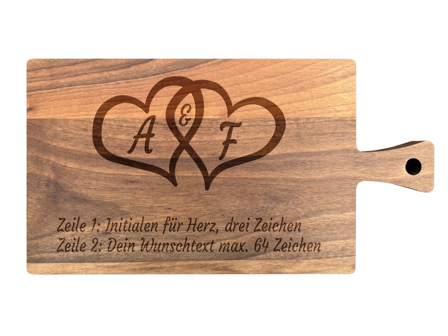Schneidebrett Nussbaum geölt mit Griff  40 x 20 x 2 cm (Preis inkl. Gravur)