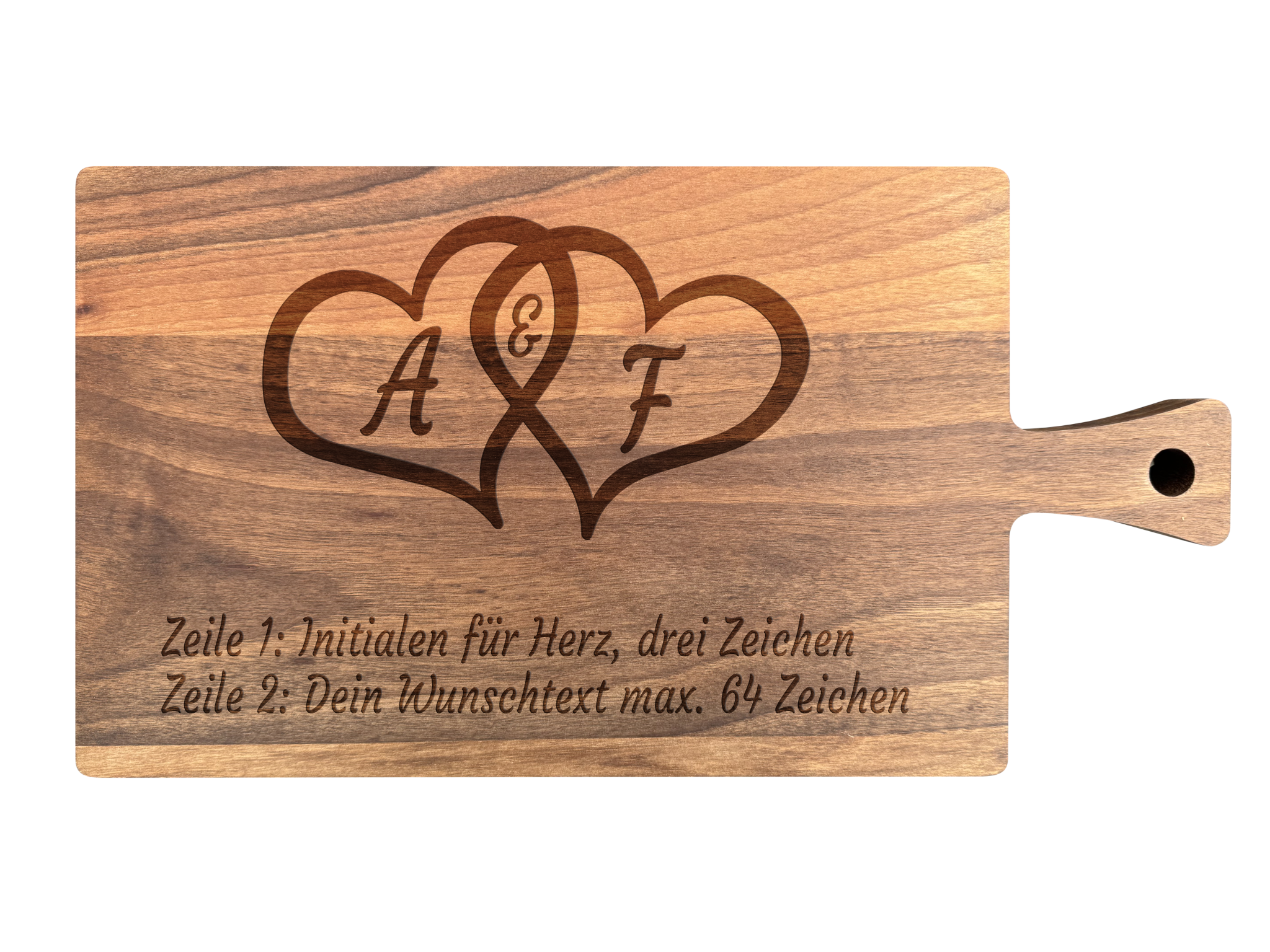 Schneidebrett Nussbaum geölt mit Griff  40 x 20 x 2 cm (Preis inkl. Gravur)