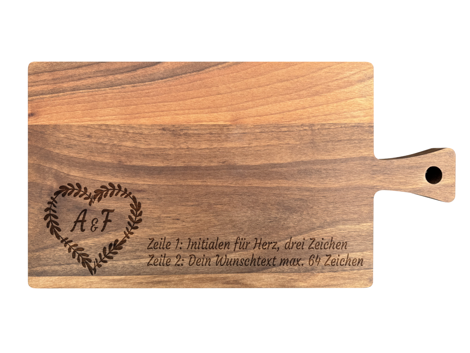Schneidebrett Nussbaum geölt mit Griff  40 x 20 x 2 cm (Preis inkl. Gravur)