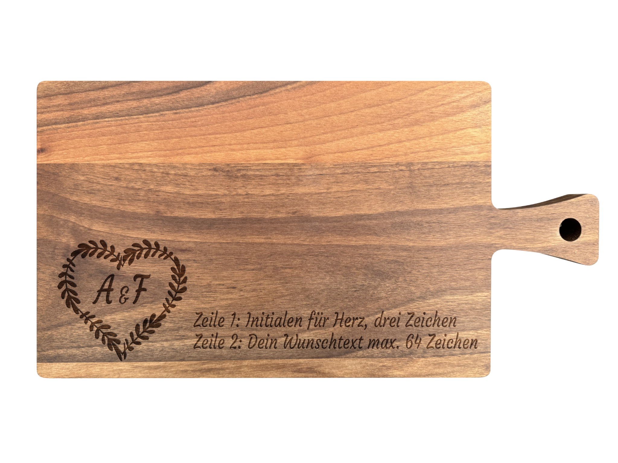 Schneidebrett Nussbaum geölt mit Griff  40 x 20 x 2 cm (Preis inkl. Gravur)