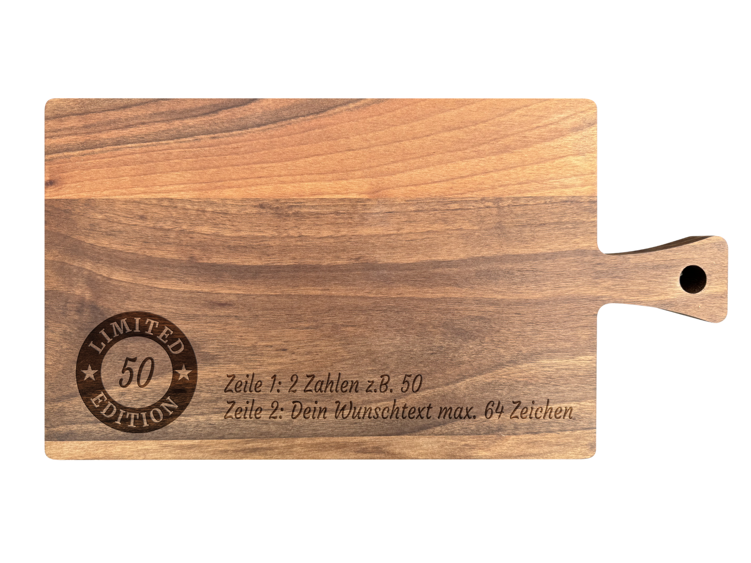 Schneidebrett Nussbaum geölt mit Griff  40 x 20 x 2 cm (Preis inkl. Gravur)