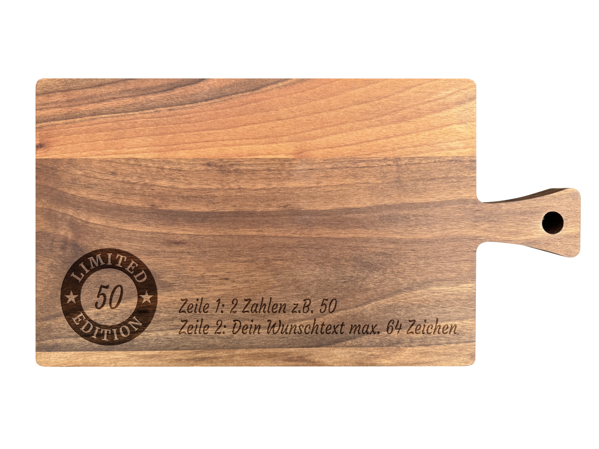 Schneidebrett Nussbaum geölt mit Griff  40 x 20 x 2 cm (Preis inkl. Gravur)