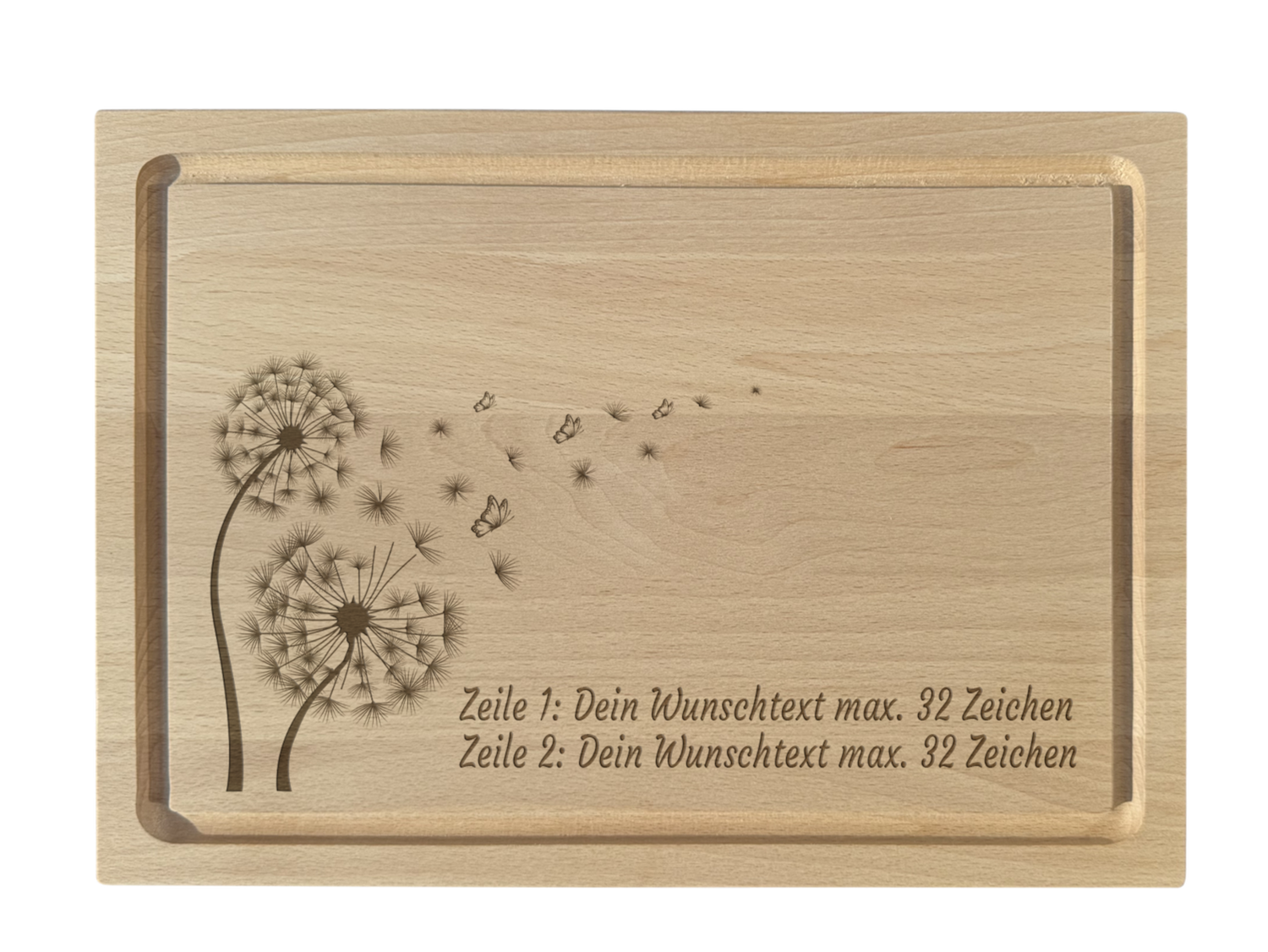 Schneidebrett Buche graviert mit Pusteblume