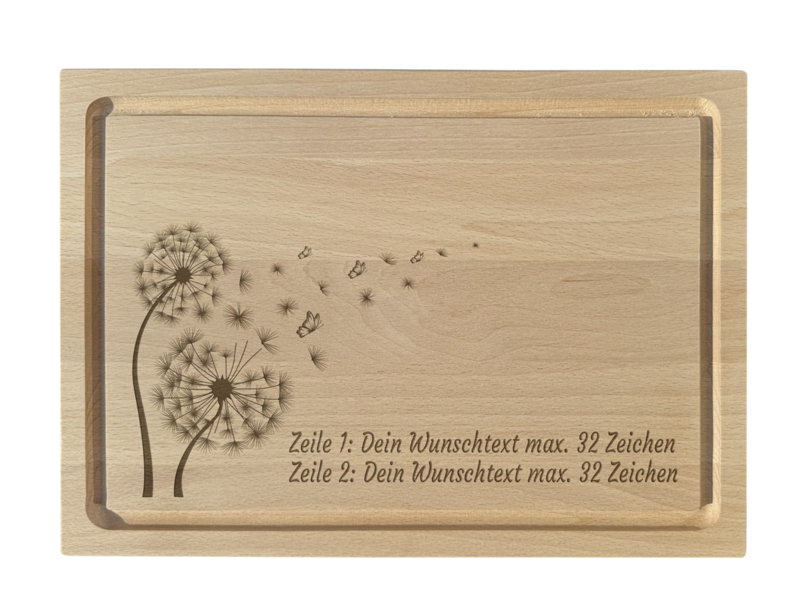 Schneidebrett Buche graviert mit Pusteblume