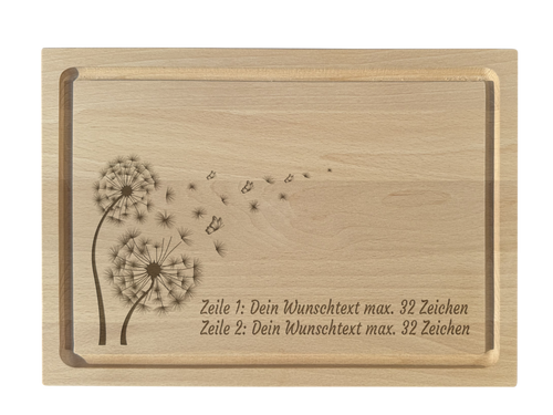 Schneidebrett Buche graviert mit Pusteblume