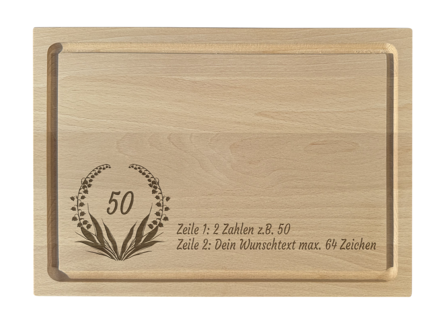 Schneidebrett Buche graviert mit Maienriesli