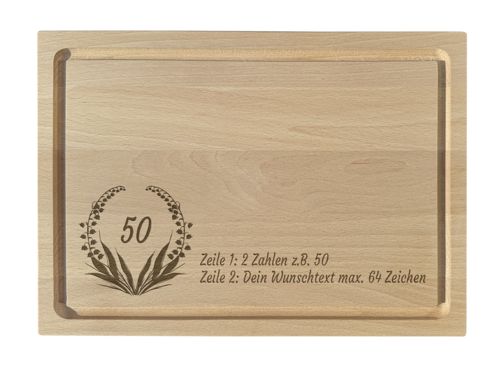 Schneidebrett Buche graviert mit Maienriesli