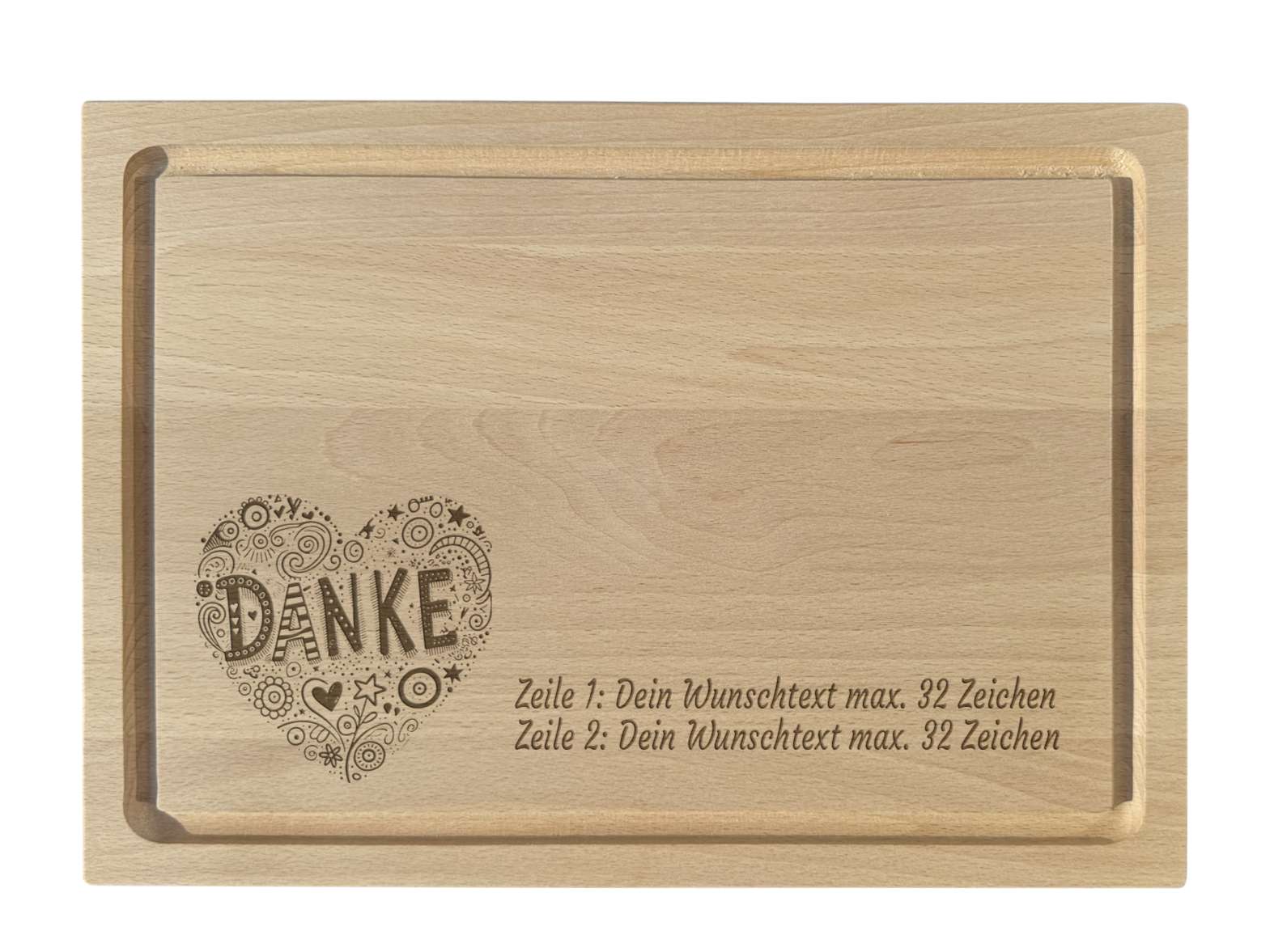 Schneidebrett Buche graviert Danke