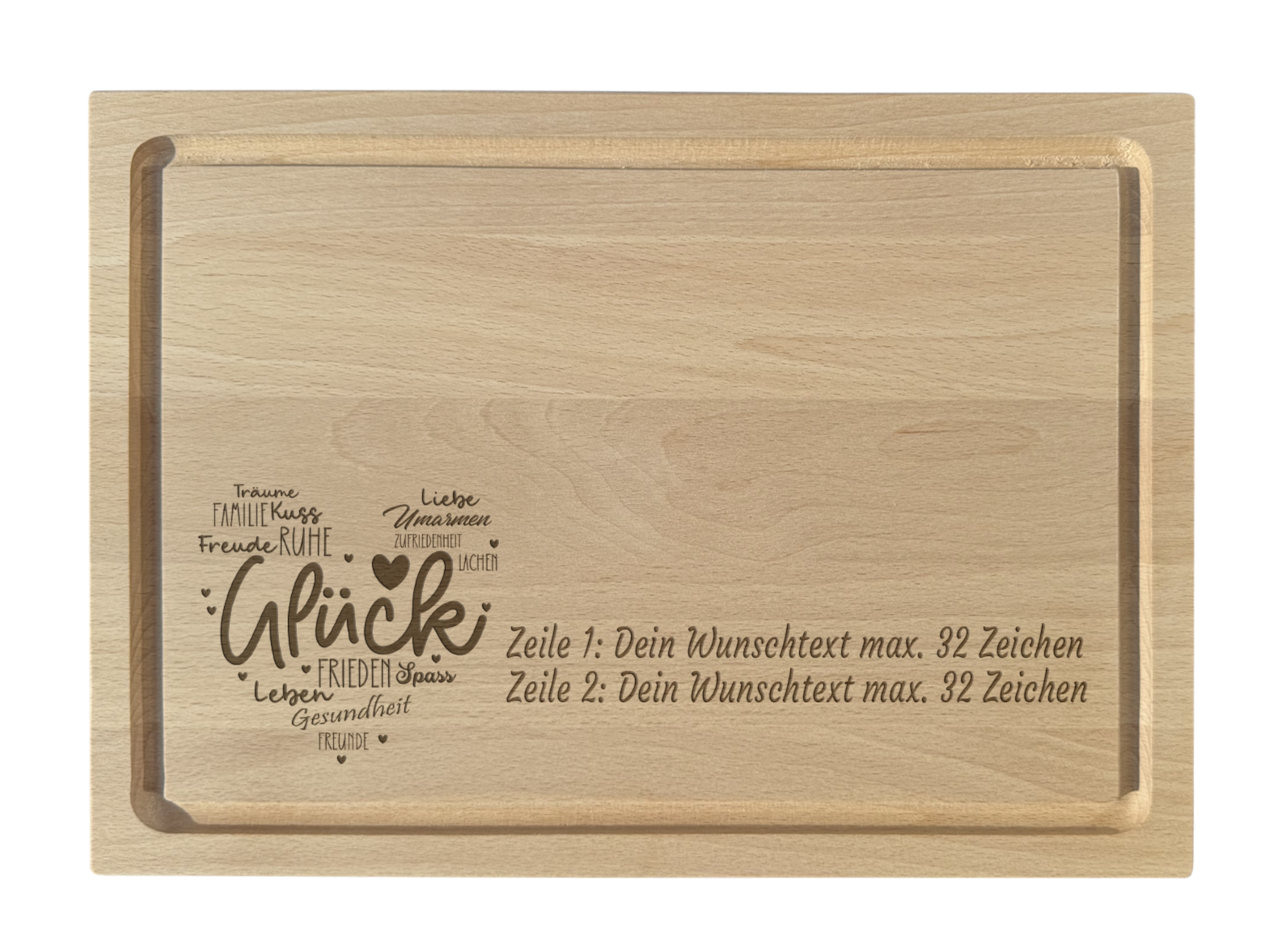Schneidebrett Buche graviert Glück