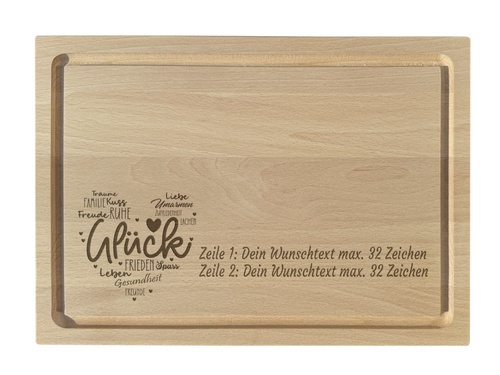 Schneidebrett Buche graviert Glück