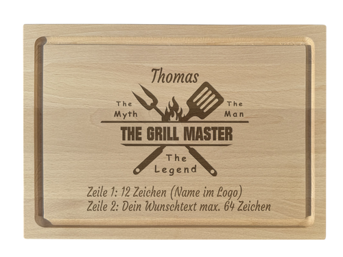Schneidebrett Buche graviert The Grill Master
