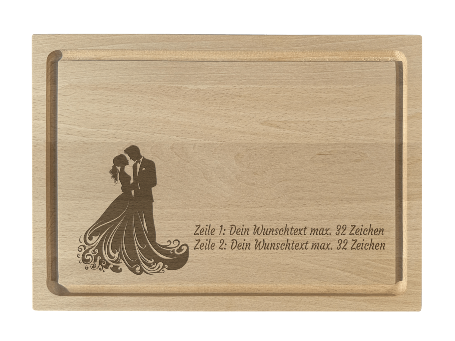 Schneidebrett Buche graviert mit Hochzeitspaar