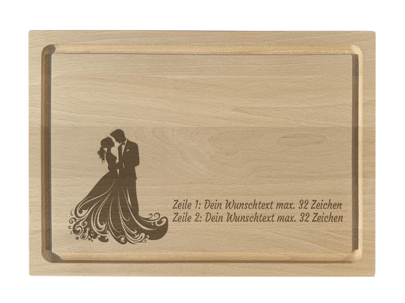 Schneidebrett Buche graviert mit Hochzeitspaar