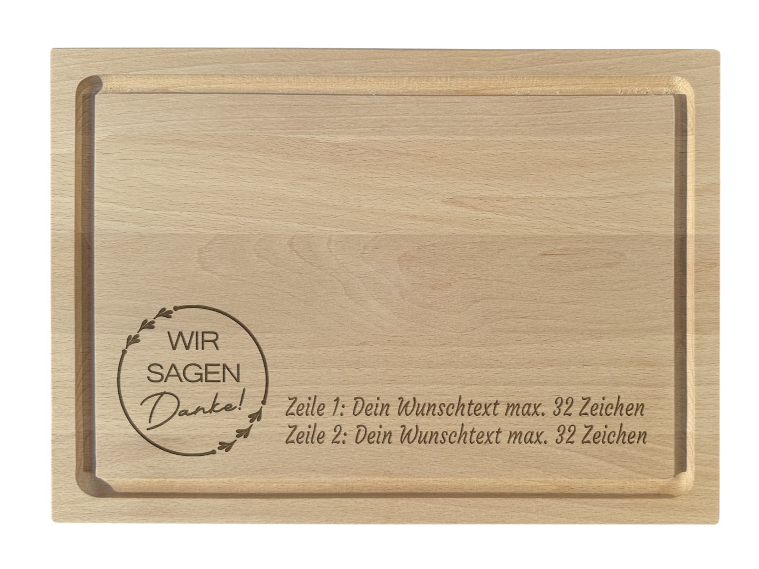 Schneidebrett Buche graviert wir sagen Danke