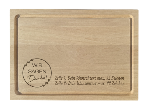 Schneidebrett Buche graviert wir sagen Danke