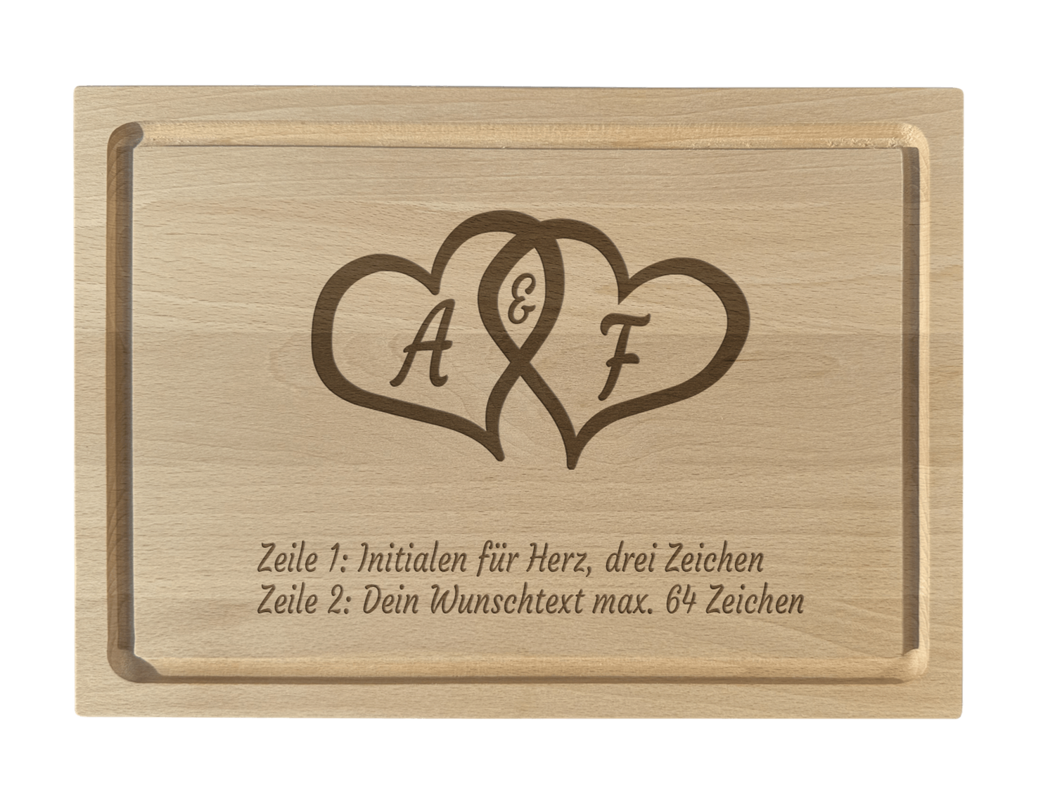 Buche Schneidebrett graviert mit Herz und Initialen