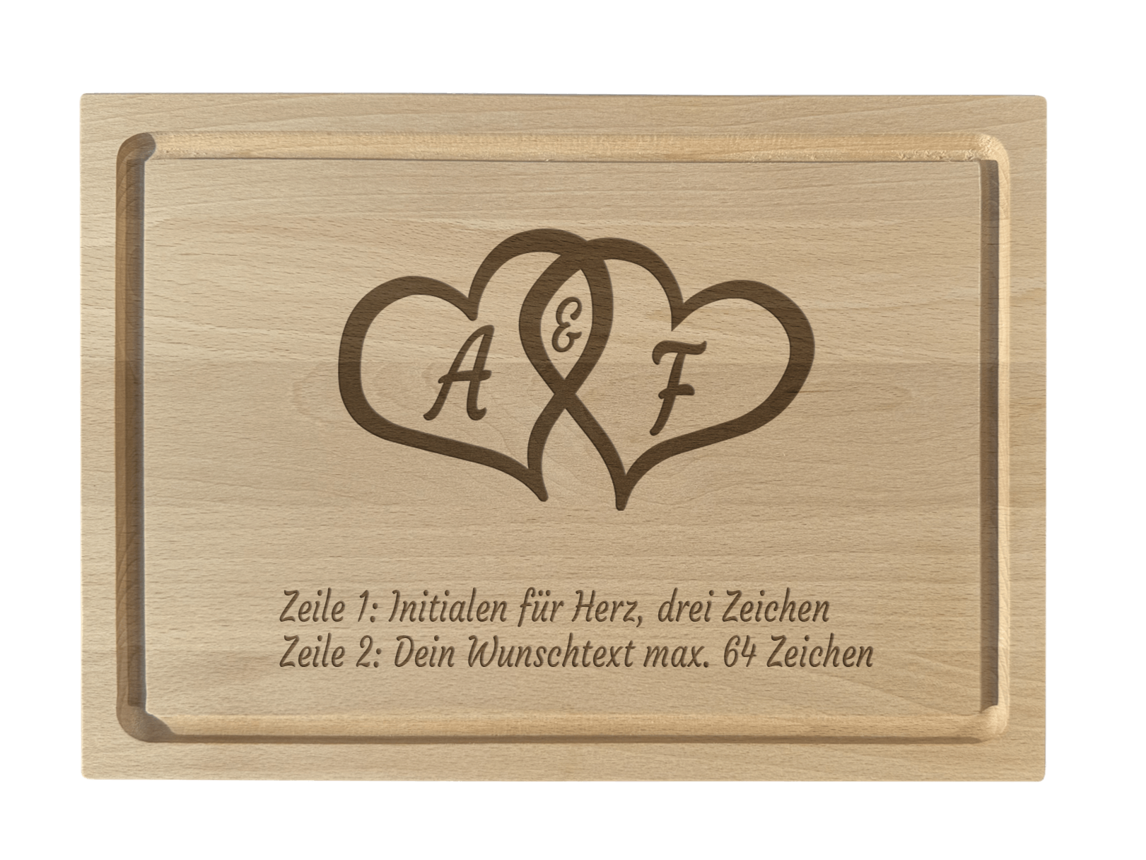 Buche Schneidebrett graviert mit Herz und Initialen