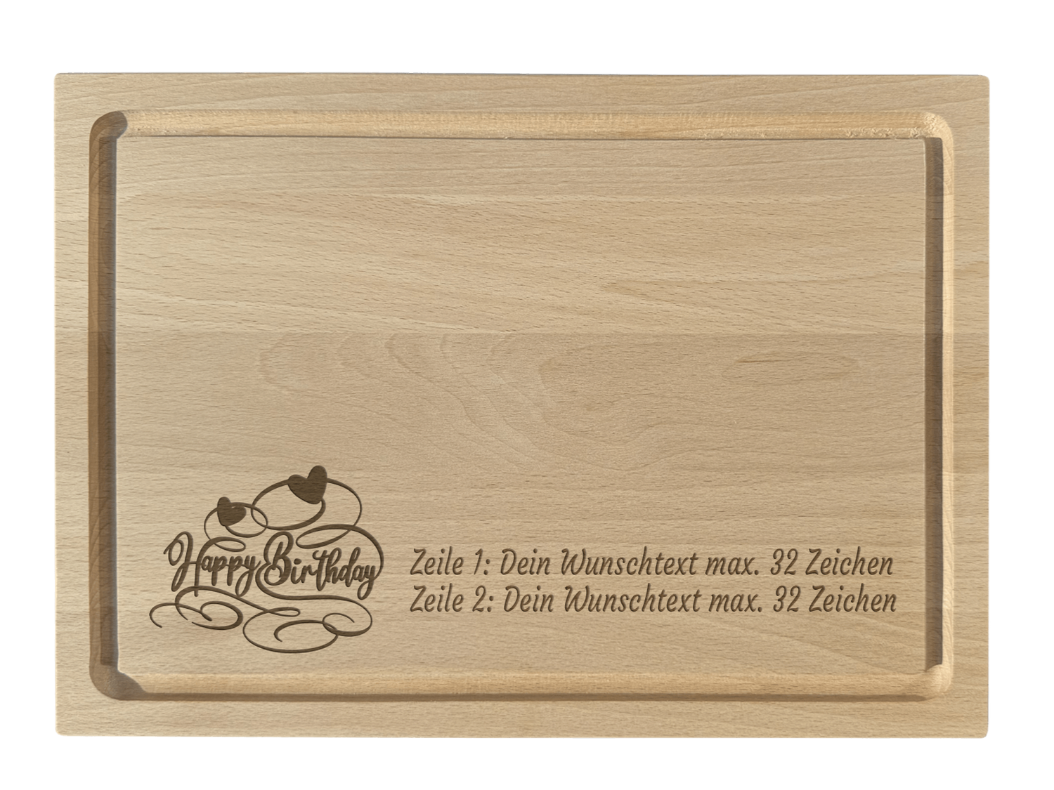Schneidebrett Buche graviert mit Happy Birthday
