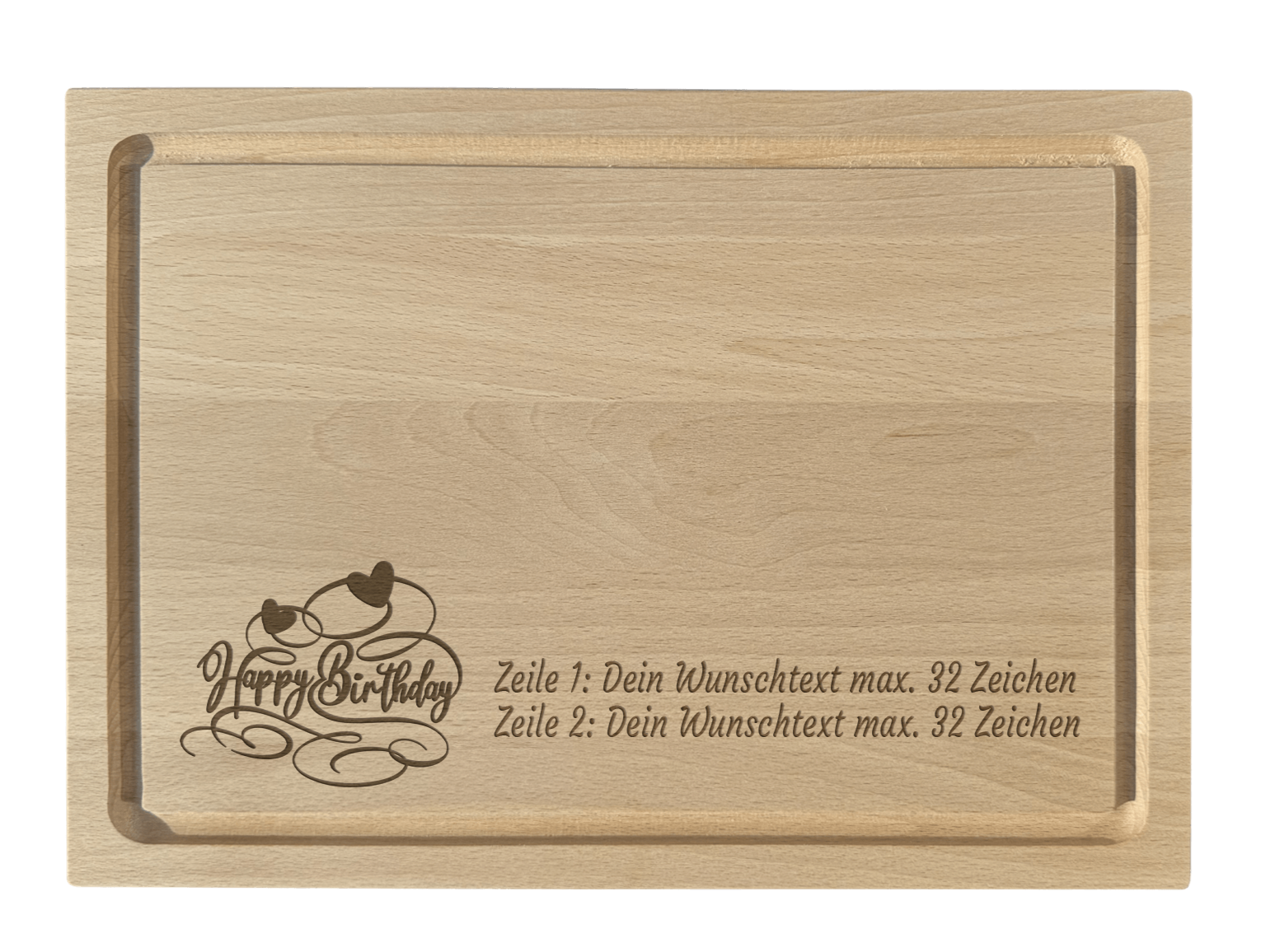 Schneidebrett Buche graviert mit Happy Birthday