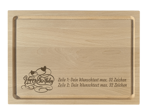 Schneidebrett Buche graviert mit Happy Birthday