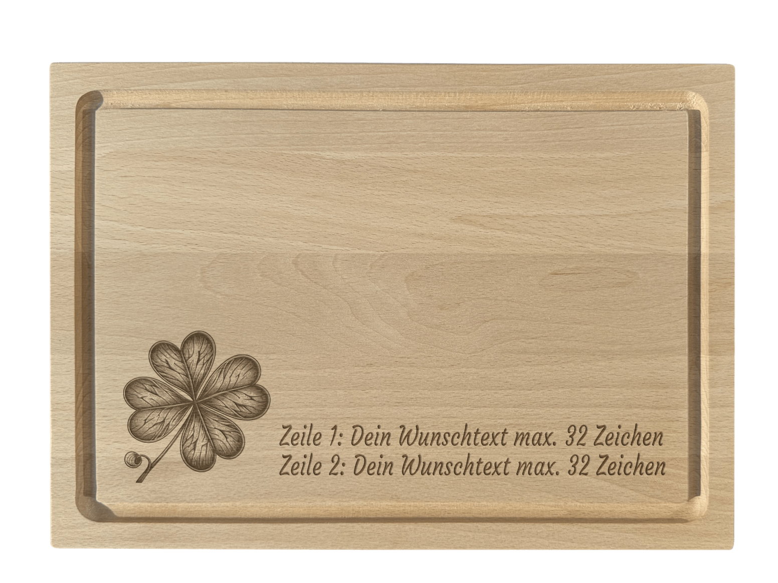 Buche Schneidebrett graviert mit Kleeblatt