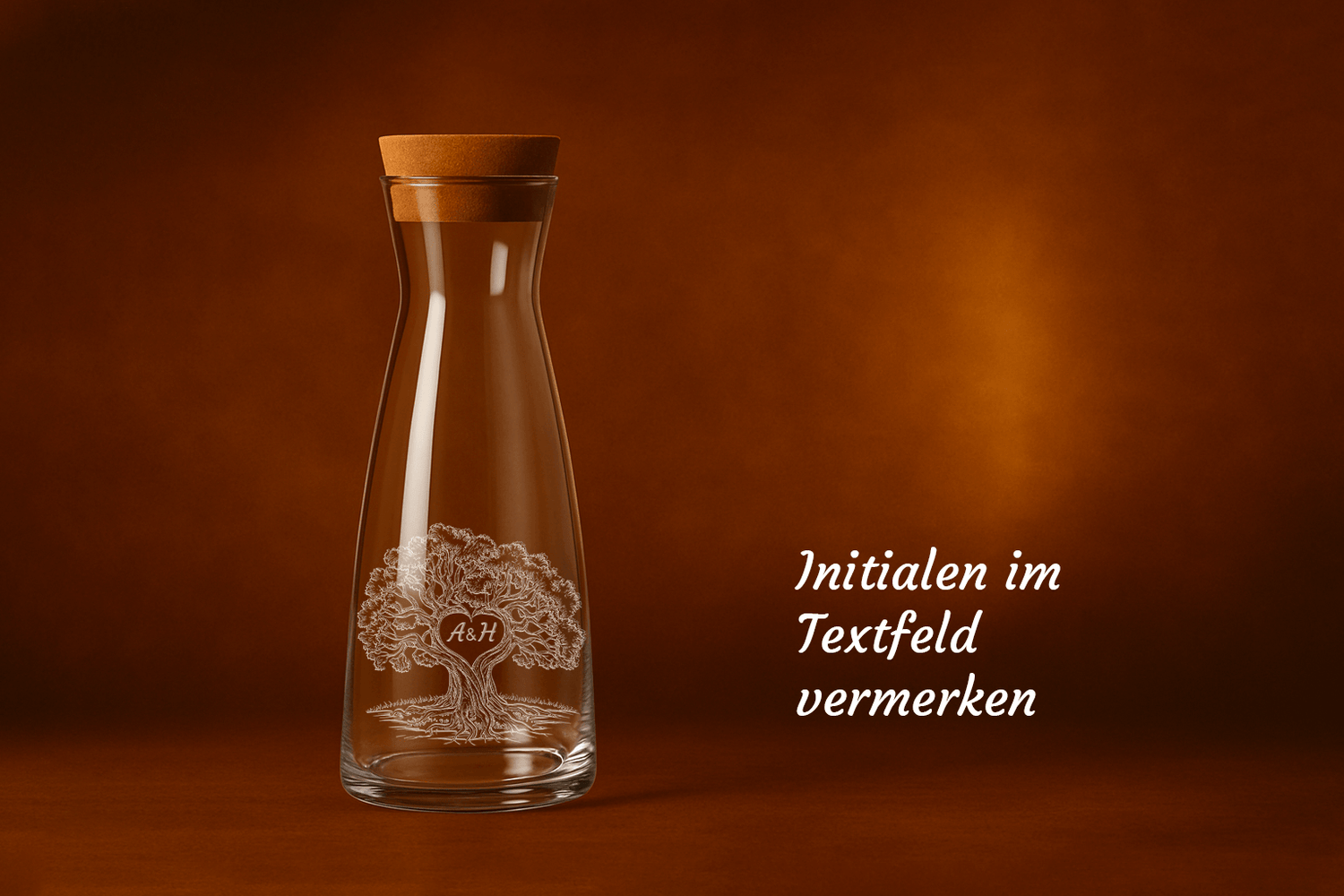 Bormioli Luigi Wasser Karaffe Ypsilon mit Kork-Deckel 1 lt. Höhe 25 cm (Preis inkl. Gravur)