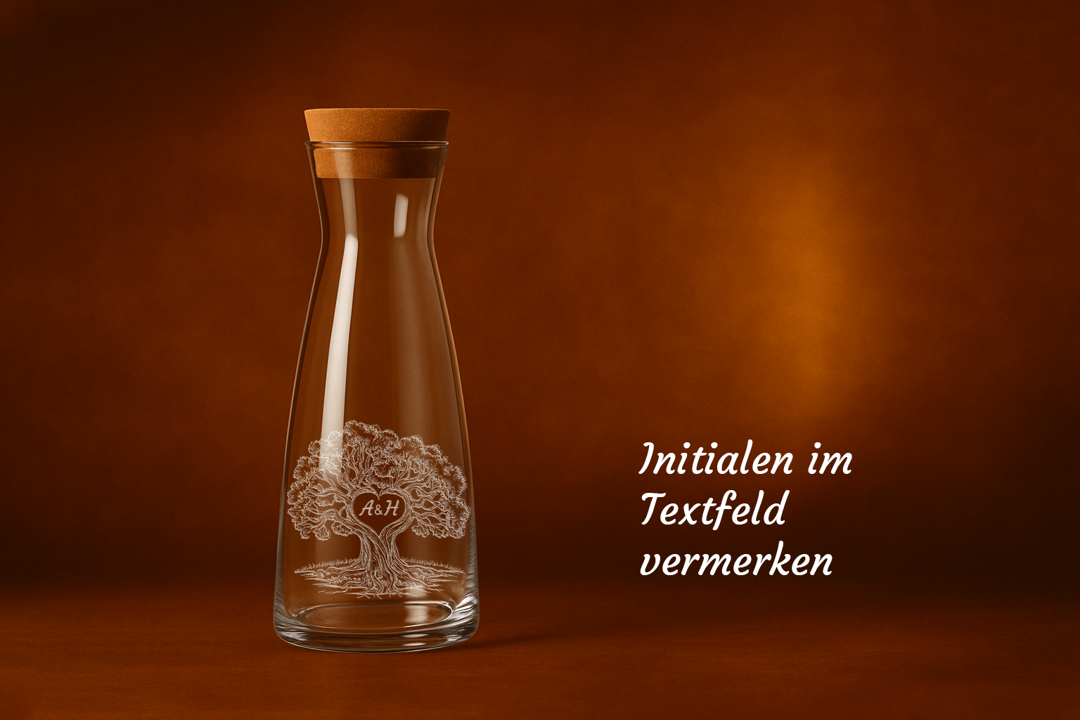 Bormioli Luigi Wasser Karaffe Ypsilon mit Kork-Deckel 1 lt. Höhe 25 cm (Preis inkl. Gravur)