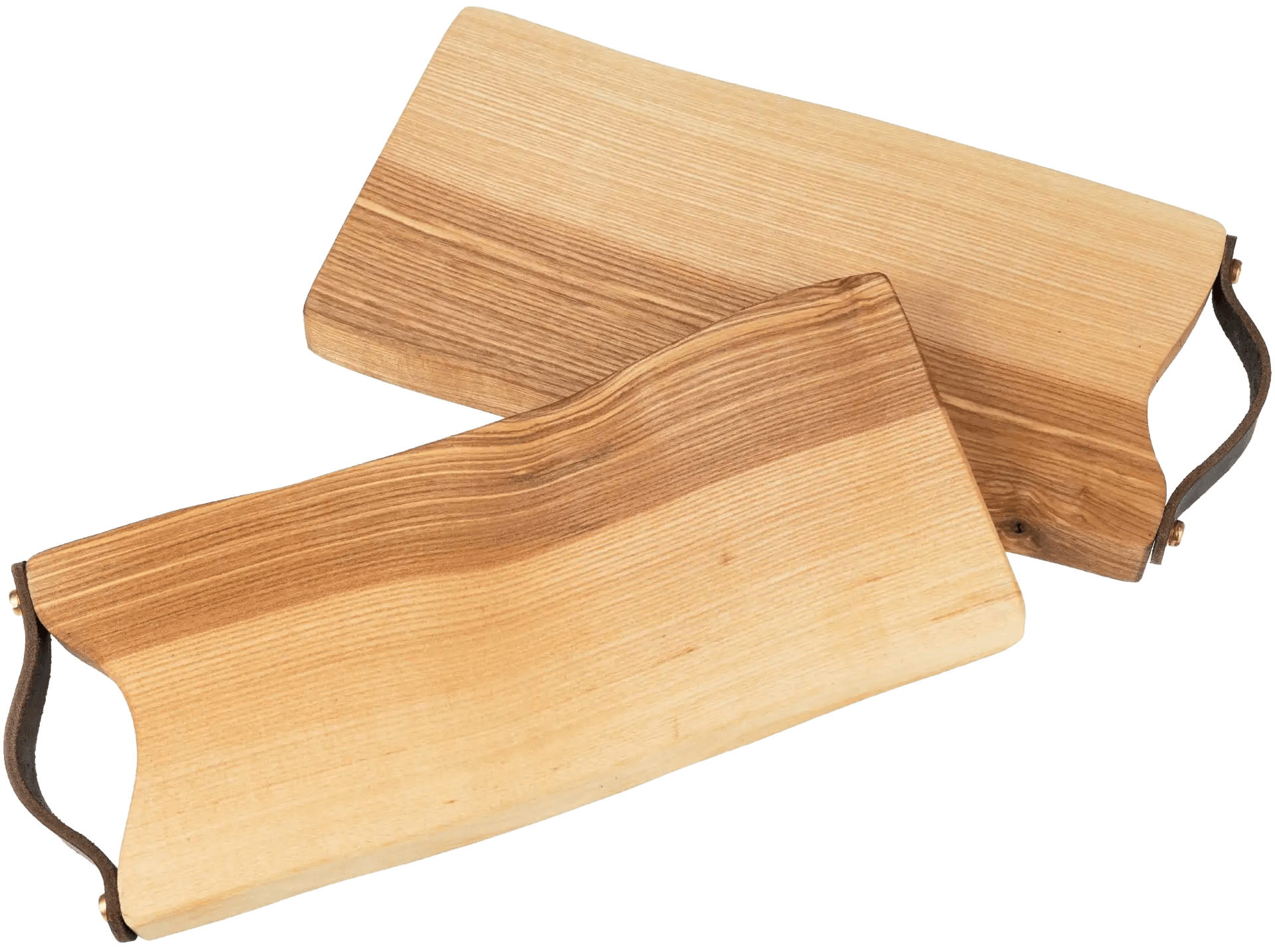 Schneidebrett Esche mit Baumkante und Ledergriff  50 x 24 x 2 cm (Preis inkl. Gravur)