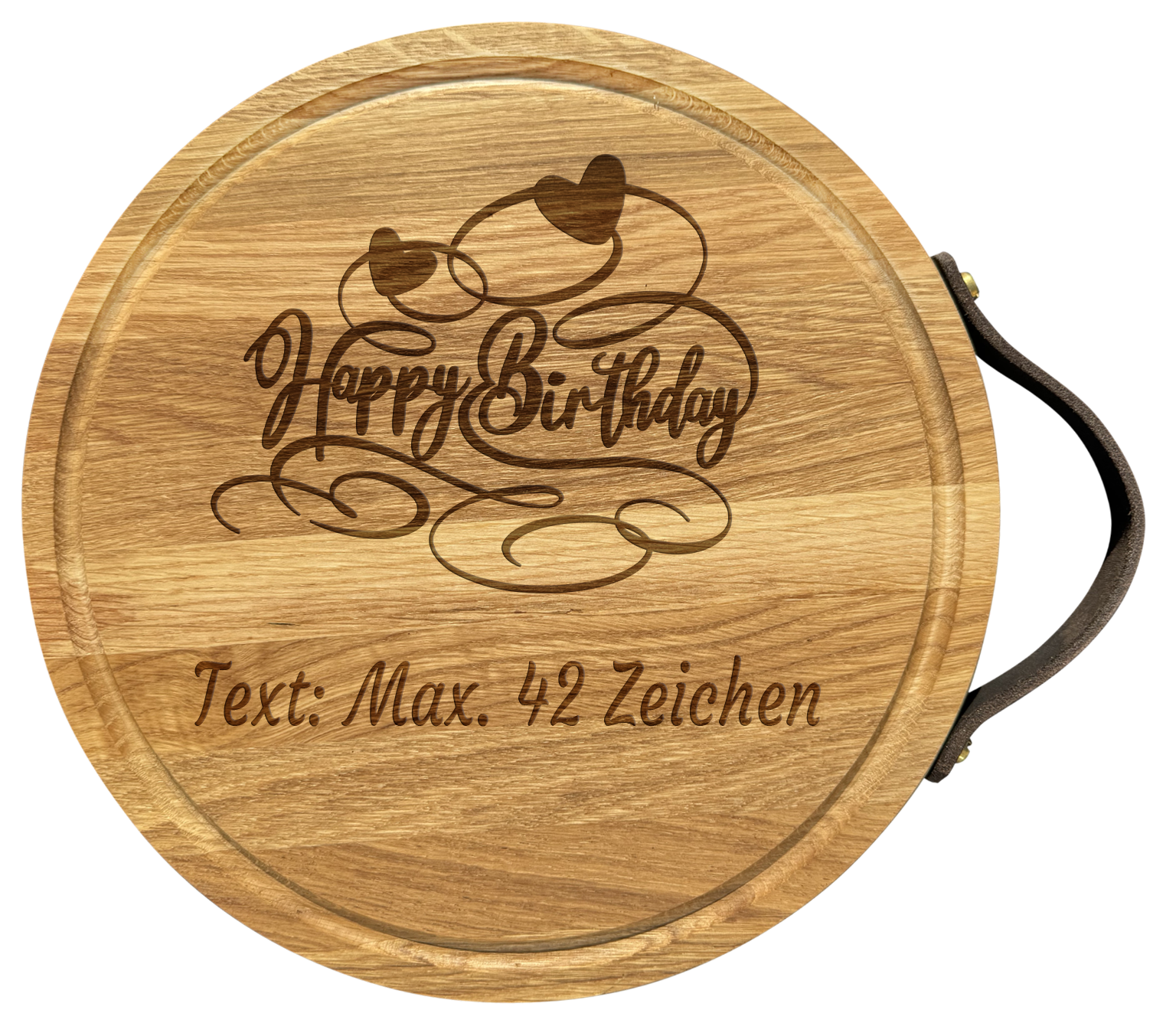 Schneidebrett rund Eiche "Happy Birthday"