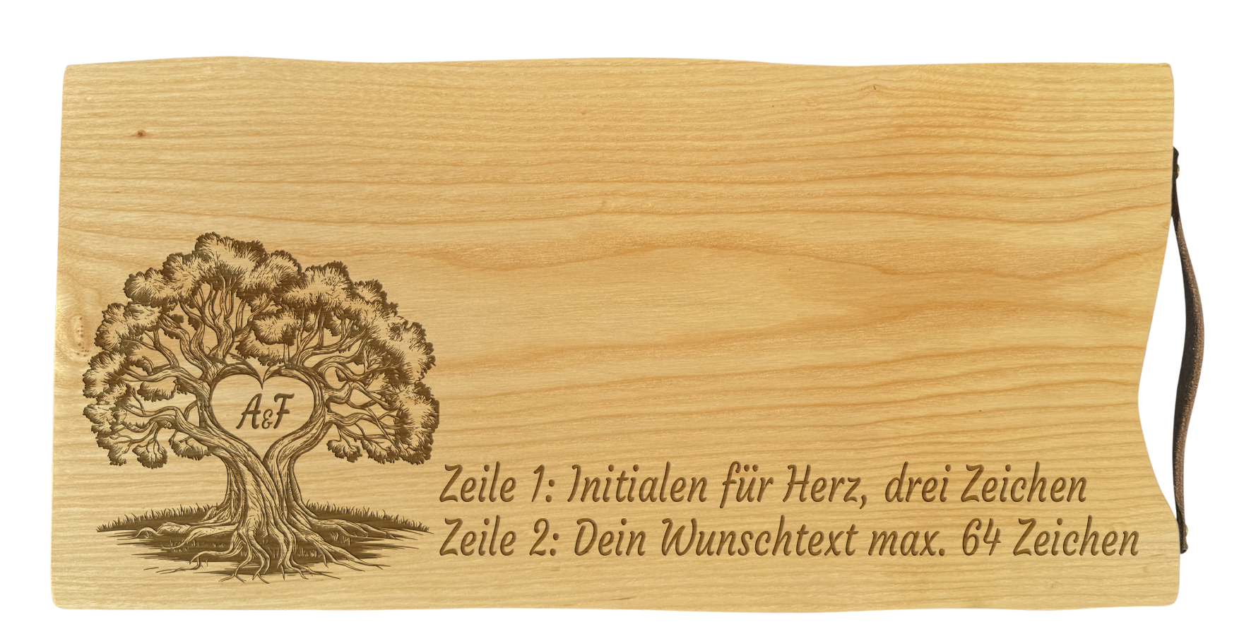 Schneidebrett Esche Lebensbaum mit Initialen