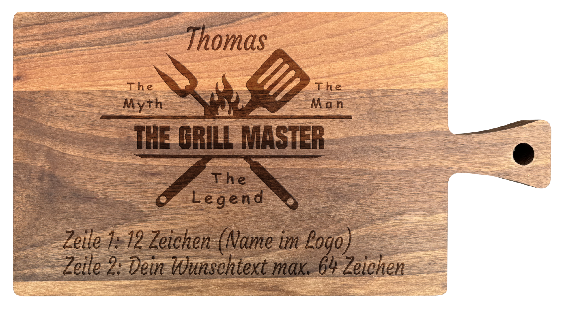 Schneidebrett Nussbaum Gravur Grill