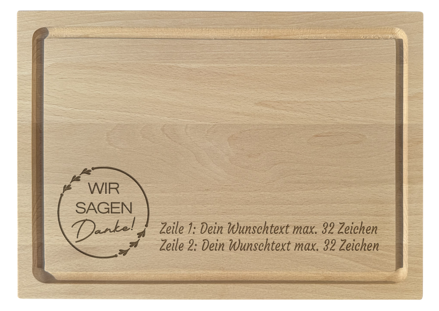 Schneidebrett Buche Gravur "Wir sagen Danke"